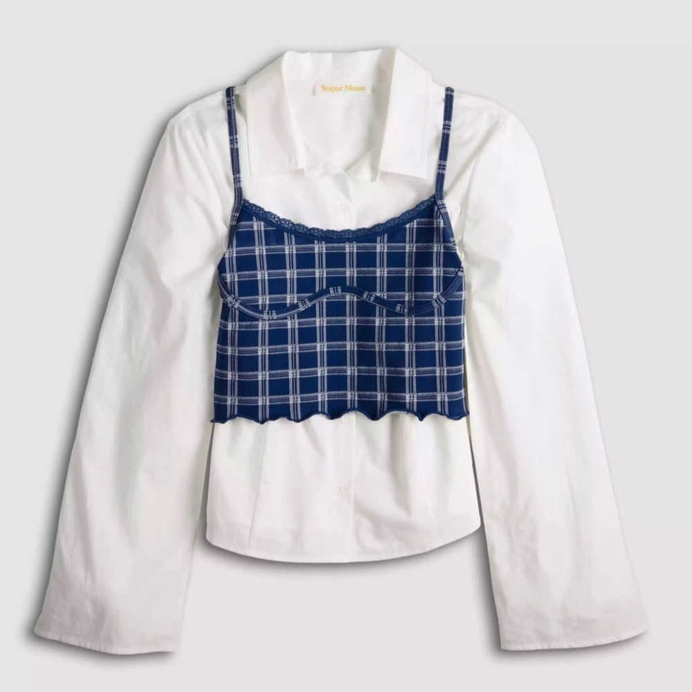Sugar Moon Juniors 2pc Plaid Button-Front Shirt & Sweater Cami Set Size Large